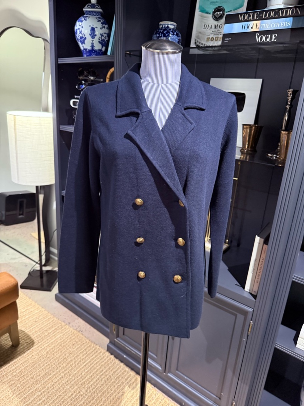 J. Jill Wearever Collection Double-Breasted Sweater Blazer – Navy – Size S